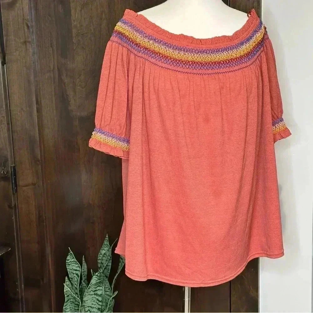 Flower & Feather Women’s 3X blouse off the shoulder cute flowy top boho